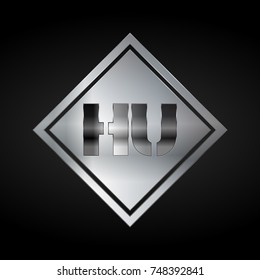 HU Monogram, Silver Logo, Metal Logo, Luxury, Elegant, Abstract, square
