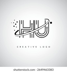HU Orbit Monogram Logo – Futuristic Minimal Letter mark with Circular Line Art, Tech-Inspired Dots and Space Motion Concept for Modern Branding Identity