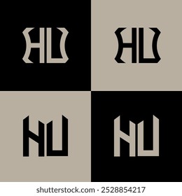 HU polygon, circle, hexagon, flat and simple letter logo set in one artboard. HU minimalist and classic logo.
