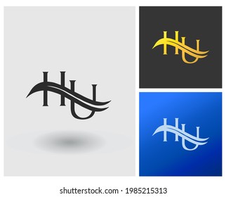 logotipo de la ola de agua del río HU vector monograma letra inicial alfabeto de capital moderna empresa modelo de logotipo limpio