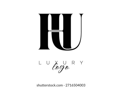 Logotipo de la tipografía del monograma de la letra de HU Serif para la identidad elegante de la marca de Premium