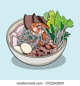 Hu Tieu Nam Vang, Vektorkunst der vietnamesischen Nudelsuppe. 