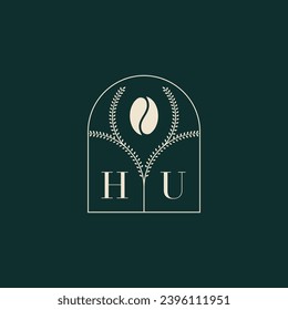 HU Unique and simple logo design combination of letters and coffee bean