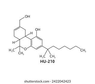 HU-210 drug molecule and chemical formula structure of narcotic substance, vector model. HU-210 synthetic cannabinoid, psychoactive stimulant and narcotic drug in molecular formula structure