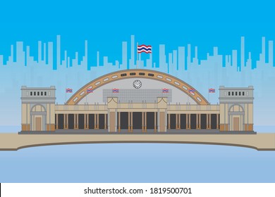 Hua Lamphong old main Bangkok railway or train station drawing in vector