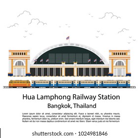 Hua lamphong station in bangkok city landmark. Vector Illustration