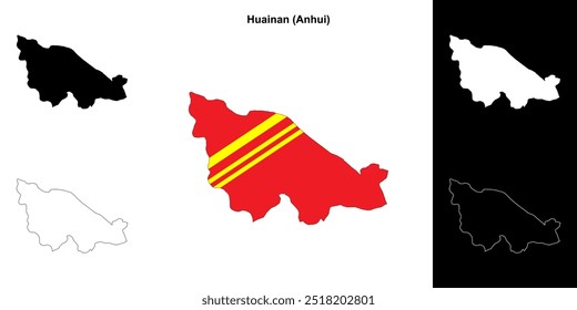 Huainan blank outline map set