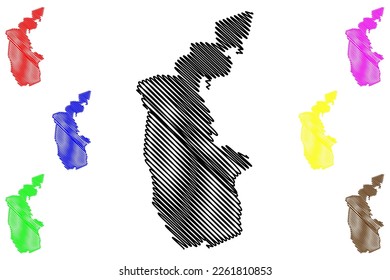 Huamuxtitlan municipality (Free and Sovereign State of Guerrero, Mexico, United Mexican States) map vector illustration, scribble sketch Huamuxtitlán map