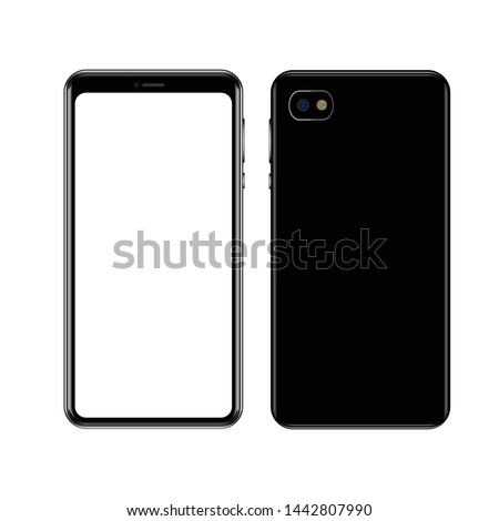Huawei smartphone with white blank screen. Isolated on white background. Vector illustration. Realistic smartphone model.