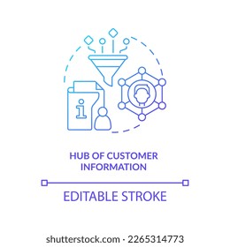 Hub of customer information blue gradient concept icon. Personal user information. Database abstract idea thin line illustration. Isolated outline drawing. Myriad Pro-Bold fonts used