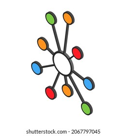 Hub flaches Netzwerk Symbol, Verbindung Struktur Vektorsymbol einzeln auf weißem Hintergrund, Technologie-System .