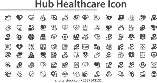 Hub Healthcare icon Set. Tech Head logo symbol stock illustration stock illustration. Brain Health Technology icon vector stock illustration. Medical referrals icon for web Pro Vector.eps