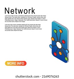 Hub isometric network icon, connect structure vector symbol isolated on color background, technology system .