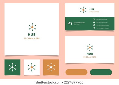 Hub logo design with editable slogan. Branding book and business card template.