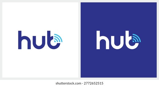 hub logo design, word mark hub logo design, signal internet connection logo symbol