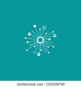 Hub network connection line icon isolated on blue. Tech or technology logo. Server or central database button. System links symbol. Molecule shape. 