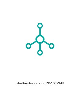 Icono de línea de conexión de red concentrador aislado en blanco. Logo técnico o tecnológico. Botón Servidor o base de datos central. Símbolo de vínculos de sistema. Forma molécula. 