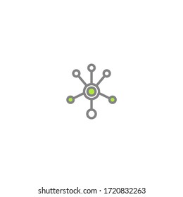 Icono de línea de conexión de red concentrador aislado en blanco. Logotipo de sistema o tecnología. Botón Servidor o base de datos central.  Grupos conectados. fórmula molécula