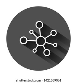 Hub network connection sign icon in flat style. Dna molecule vector illustration on black round background with long shadow. Atom business concept.