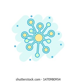Hub network connection sign icon in comic style. Dna molecule vector cartoon illustration on white isolated background. Atom business concept splash effect.