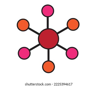 A hub with six (6) spokes model  - Illustration for chemistry , physics and business framework 