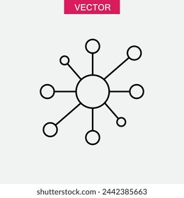 Hub and spoke line icon, Central database simple flat liner illustration on white background..eps