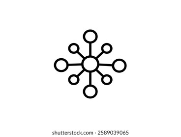 Hub and spoke line icon, outline vector sign, linear style pictogram isolated on white. Central database symbol, logo illustration. Pixel perfect