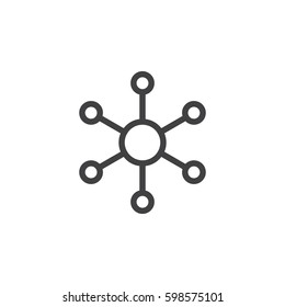 Hub and spoke line icon, outline vector sign, linear style pictogram isolated on white. Central database symbol, logo illustration. Pixel perfect
