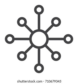 Hub and spoke line icon, outline vector sign, linear style pictogram isolated on white. network nodes symbol, logo illustration. Editable stroke