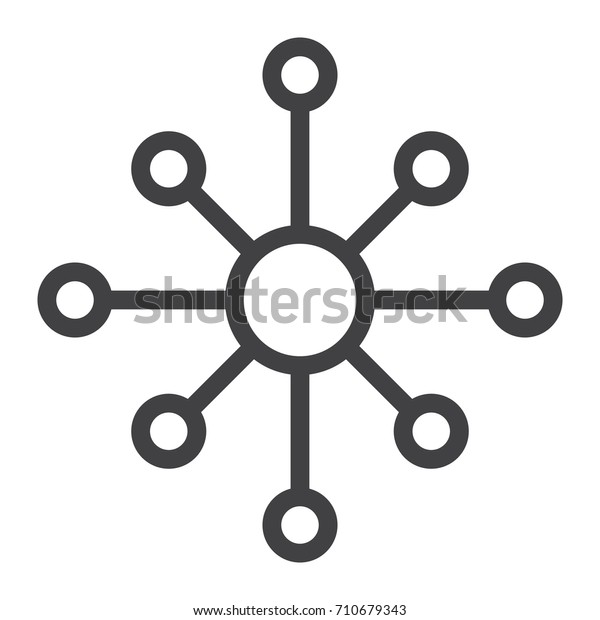 Hub and spoke line icon, outline vector\
sign, linear style pictogram isolated on white. network nodes\
symbol, logo illustration. Editable\
stroke
