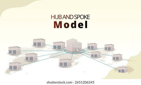 conceito de modelo hub and spoke. Modelo de distribuição com centro principal (hub) e ramificações (spoke). ilustração do vetor do conceito de gerenciamento da cadeia de suprimentos.