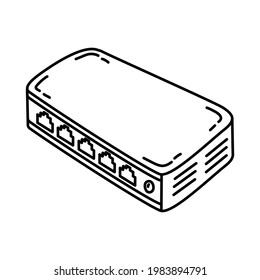 Hub as Telecommunication Equipment Hand Drawn Icon Set Vector.