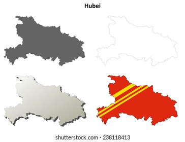 Hubei blank outline map set