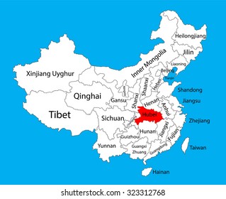 Hubei province map, China vector map illustration isolated on background. Editable China map vector.