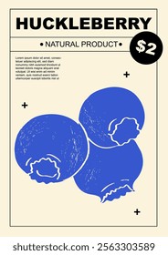Huckleberry. Set of posters of fruits and citrus in a abstract draw design. Label or poster, price tag. Simple, flat design. Patterns and backgrounds. Perfect for poster, cover, banner.	