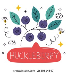 Ilustración vectorial Huckleberry. Diseño minimalista plano. Ilustración editable para el Web, móvil, impresión
