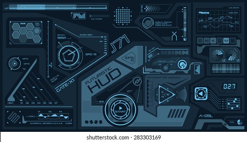 HUD abstract interface. Futuristic elements on monochrome screen