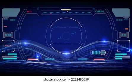 HUD aerial view UI, GUI screen element explorer in galaxy land scape cyberspace wireframe concept vector.