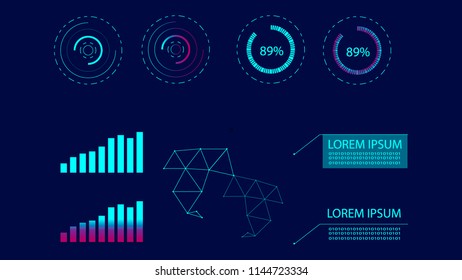 HUD AI interface with charts and diagrams. Futuristic technology interface concept.