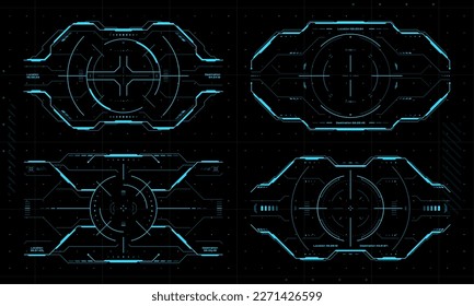 HUD Ziel-Steuerung Zielrahmen, UI-Schnittstelle der digitalen futuristischen Technologie, Vektorsucherbildschirm. HUD-Zielgrenzwerte für Cyberspace-Spiele oder Dashboard-Anzeige mit virtuellem Hologramm