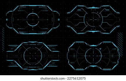 HUD aim control target frames, UI interface or cyber game border, vector futuristic technology. HUD aim target on digital screen frame, Sci Fi or space tech display background of viewfinder dashboard