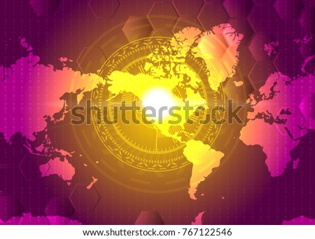 HUD atack design with world geographical map. Target on USA. America North Korea conflict. Vector