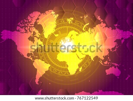HUD atack design with world geographical map. Target on Europe. World war Russia Europe conflict. Vector