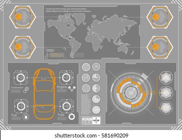 HUD background outer space. infographic elements. futuristic user interface.  Web interface elements. Game target navigation interface hud ui design. Vector illustration.