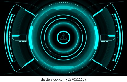 HUD blue neon sci-fi interface screen view geometric design virtual reality futuristic technology creative display vector illustration.