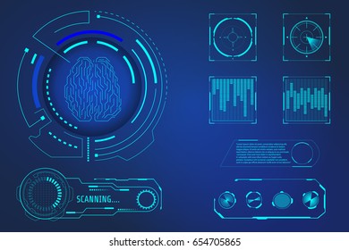 HUD Brain Analysis  Futuristic User Interface Control Panel Vector Background