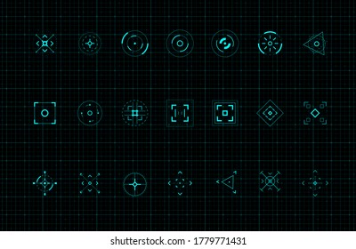 HUD callout target design elements. Set of callout futuristic pointer. Design elements for FUI, control panel and user men. Editable stroke. Good for animation. Vector