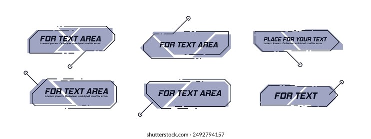 HUD callout titles, information call box bars and digital info boxes. Digital callouts, titles frame text. Illustration box lower layout template for title callout.	