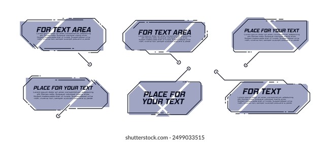 HUD callout titles, information call box bars and digital info boxes. Digital callouts, titles frame text. Illustration box lower layout template for title callout.	