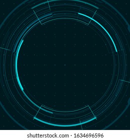 HUD circle center on blue dark cyber background digital screen.